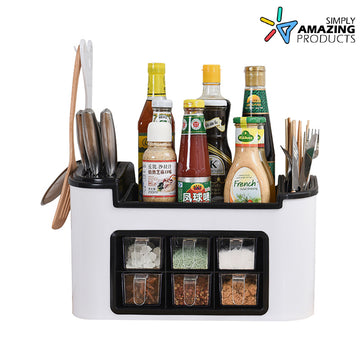 Multi-functional Kitchen Rack Condiment Storage Box | Spice Box Rack | Seasoning Bottle Storage Box Kitchen Organizer Holder | Plastic Kitchen Supplies