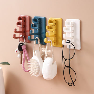 Nail-Free Sticky Hook Key Holder Wall 4 Hooks Rotatable Storage Rack Living Room Bathroom Creative Coat Hanger Organizer