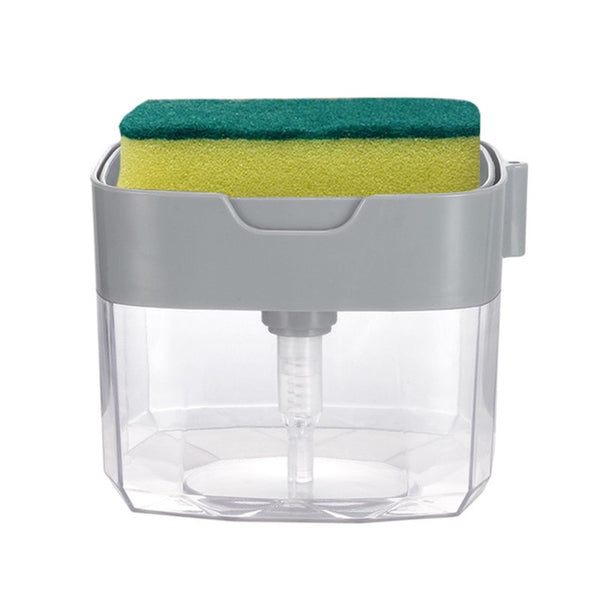 Grey with transparant jar Dispenser and Sponge Holder 2 in 1